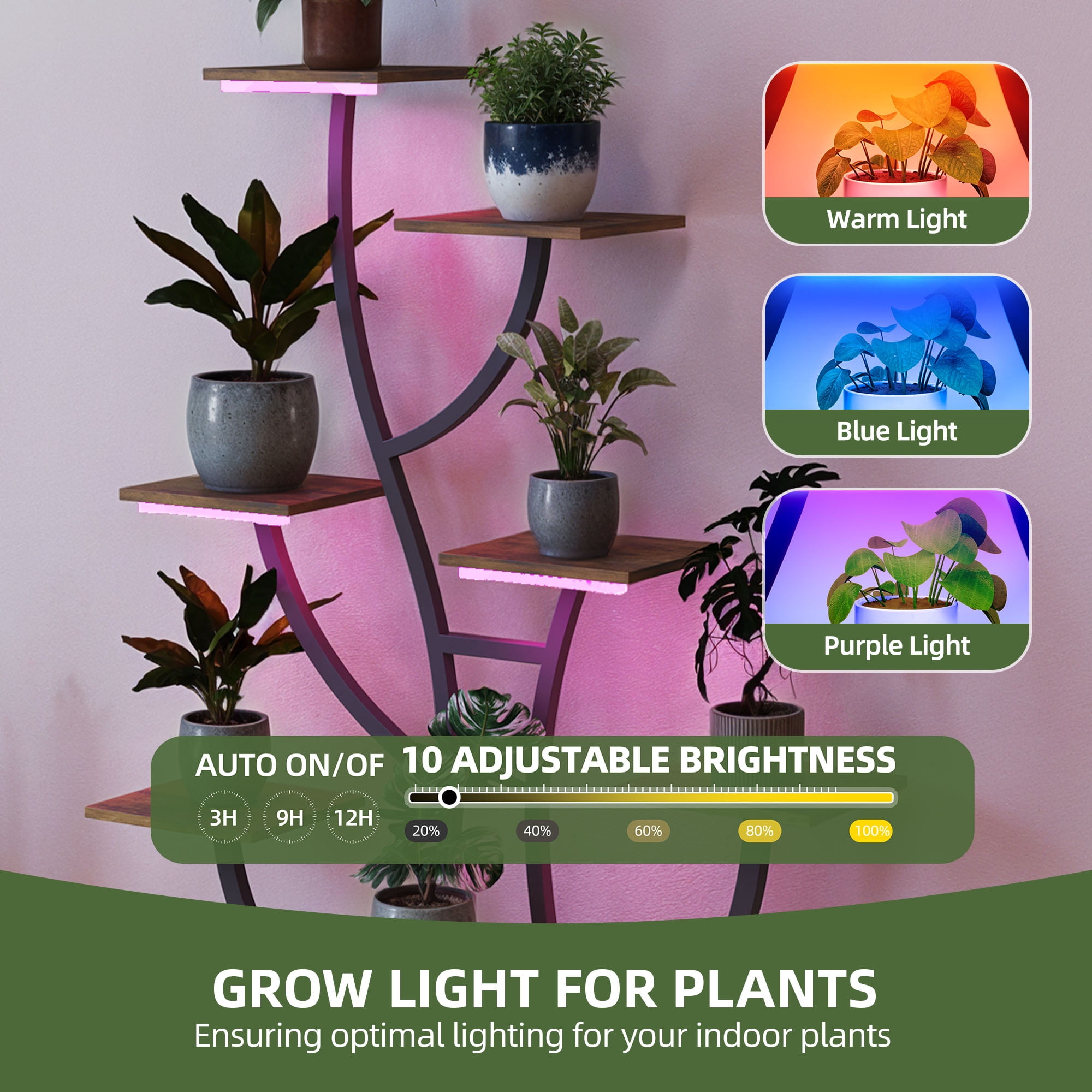 Uforic Indoor Plant Stand with Grow Lights, 63" Multiple Pots Metal Flower Stands Plant Shelf