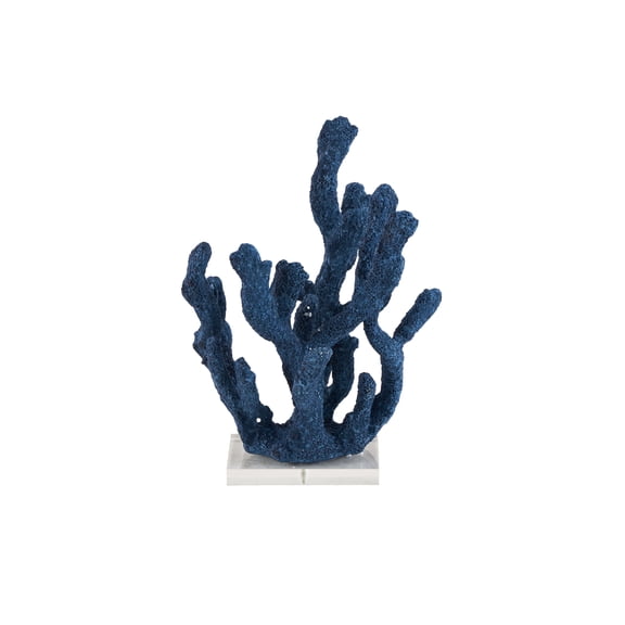 10" x 13" Blue Polystone Textured Porous Coral Sculpture with Acrylic Base, by DecMode