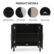 RichYa 31.5'' Rattan Storage Cabinet for Entryway Living Room Buffet Cabinet Sideboard Cupboard Black