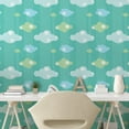 thumbnail image 3 of Clouds Peel & Stick Wallpaper, Repetitive Nimbus Raindrops Autumnal Weather Illustration, Self-Adhesive Living Room Kitchen Accent, 3 Sizes, Turquoise Mint Green, by Ambesonne, 3 of 6