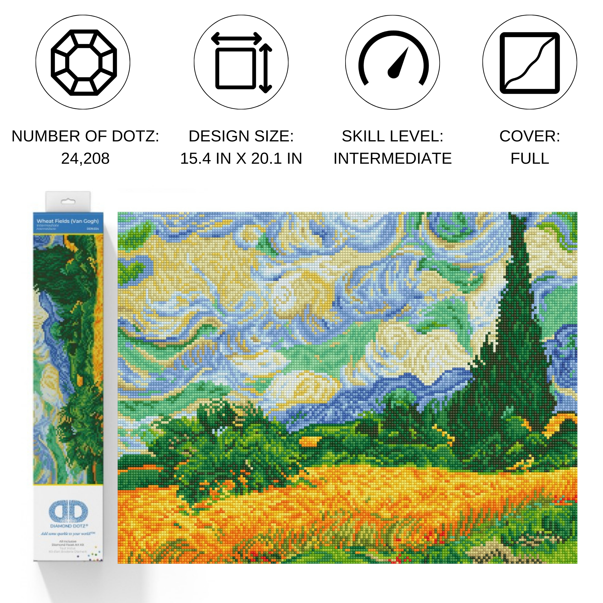 DIAMOND DOTZ® Wheat Fields (Van Gogh) Diamond Painting Kit - 20" x 15.3"