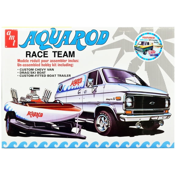 Skill 2 Model Kit Chevrolet Custom Van with Drag/Ski Boat and Trailer "Aqua Rod Race Team" 1/25 Scale Model by AMT