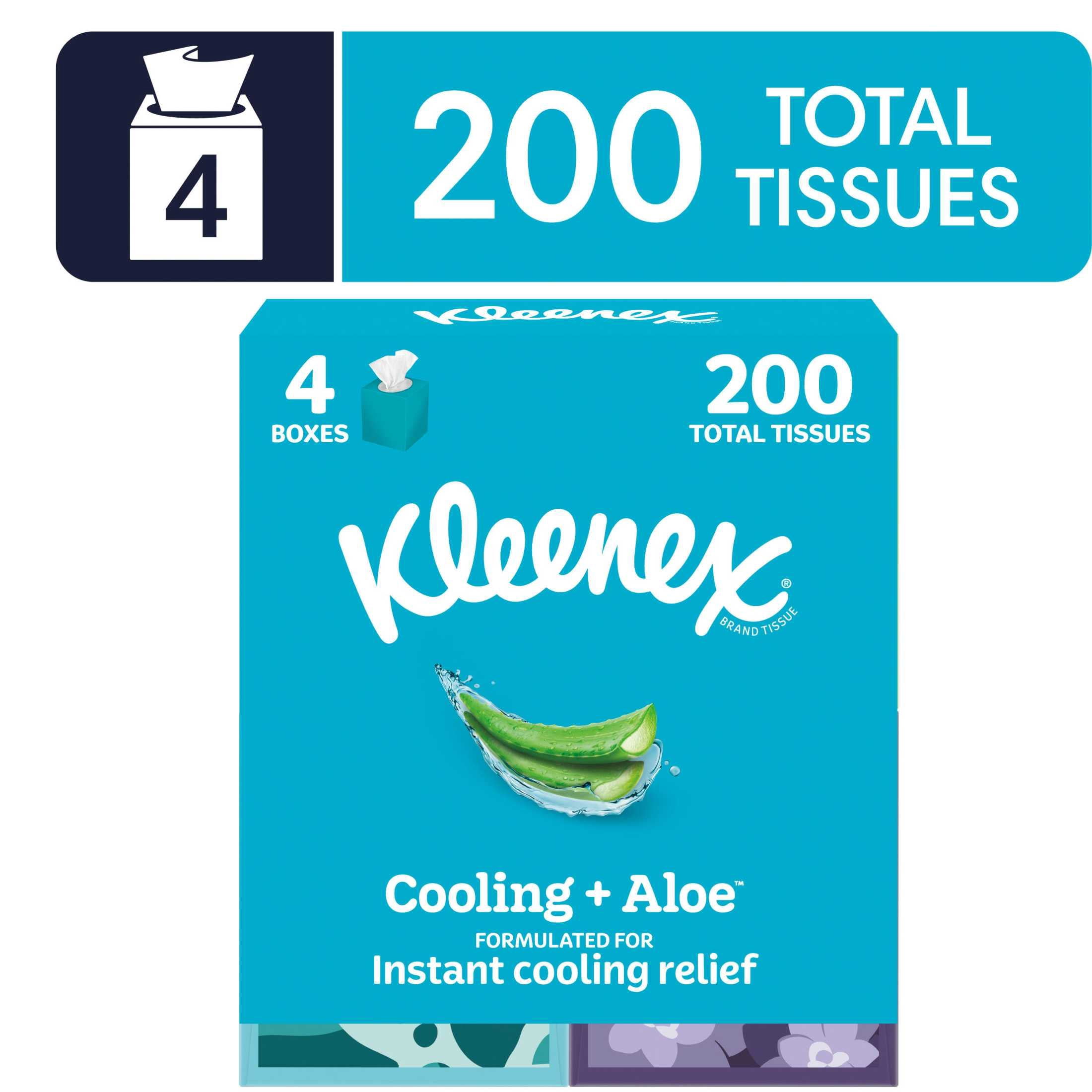 (12 pack) Kleenex Cooling + Aloe 2-Ply Cube Box Facial Tissues, 4 Pack (200 Total Tissues)