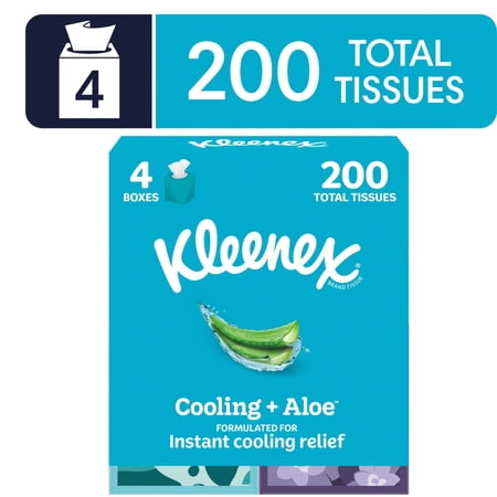 Kleenex Cooling + Aloe Facial Tissues, 4 Cube Boxes, 50 Tissues Per Box, 2-Ply