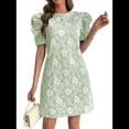 thumbnail image 1 of Vestido Corto Bohemio de Verano con Mangas Abullonadas y Estampado Floral para Mujer, Cintura Alta Verde XXL, 1 of 7