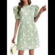 thumbnail image 1 of Vestido Corto Bohemio de Verano con Mangas Abullonadas y Estampado Floral para Mujer, Cintura Alta Verde XXL, 1 of 7