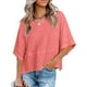thumbnail image 1 of Camiseta informal de Color puro para mujer, Top de verano con cuello redondo, mangas 3/4 acampanadas, holgadas, 1 of 6