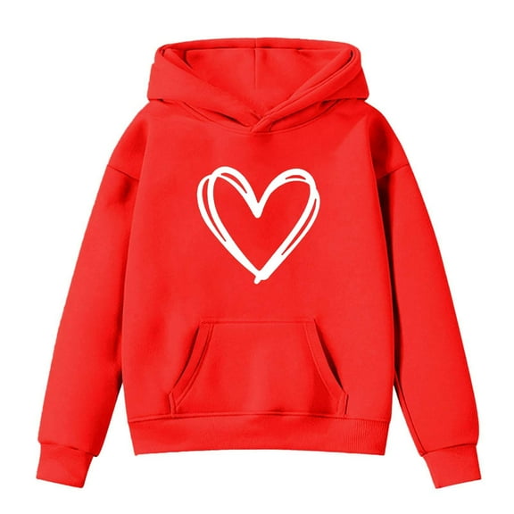 KHONTS Girls Long Sleeve Hooded Sweatshirts with Heart Printed Casual Pullover Hoodies Jacket for Kids Daily Wear,Sizes 3-14 Years
