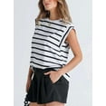 thumbnail image 4 of Gustave Cap Sleeve Striped Tops for Women Summer Casual Shirts Crew Neck Trendy Basic T-Shirt Tank Blouse Loose Fit "White, S", 4 of 6