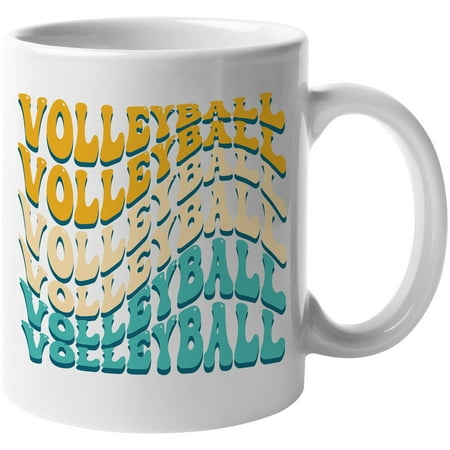 

Volleyball Sports Themed Groovy Retro Wavy Text Merch Gift White 11oz Ceramic Mug