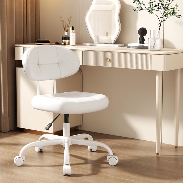 Silla de tocador Misolant de cuero PU blanco con soporte lumbar