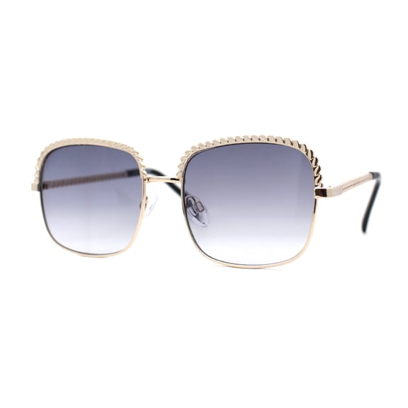 Understated Rectangle Chain Jewel Brow Trim Fashion Sunglasses Gold Smoke