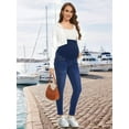 thumbnail image 3 of Women'S Maternity Jeans over Belly Skinny Stretchy Denim Pants Comfy Slim Pregnancy Pants Dark Blue L, 3 of 6