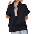 thumbnail image 4 of jsaierl Women Casual Stand Collar Short Sleeve Solid Color Shirt Top Single-Breasted Cardigan Blouse With Pockets, 4 of 8