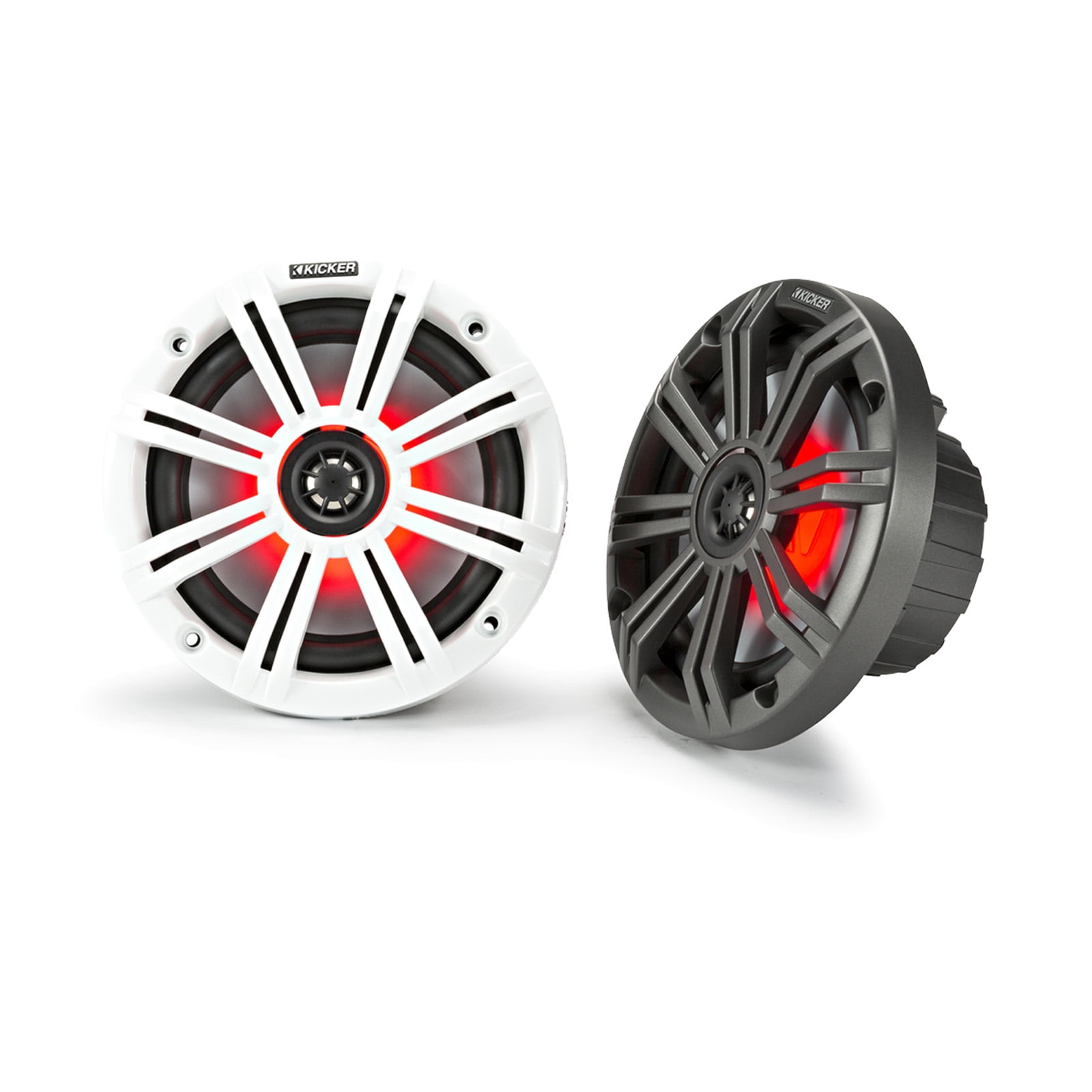 1 Pair (Qty 2) of Kicker 6.5" 195 Watt Max Marine Multicolor LED Audio Speakers, Charcoal Grilles, Wired Controller w/ Wire