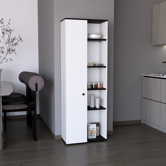 1 Door 67" H Kitchen Cabinet For Storage - White/black Expression Cabinet, Door, 10 Shelves
