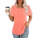 thumbnail image 4 of Tops de empalme de manga corta plisados para mujer, de Color sólido Jersey de rayas con cuello redondo, camiseta femenina, camisetas informales cómodas de verano, 4 of 5