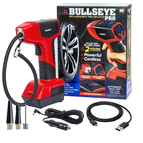 Open Box As Seen on TV 9475 Bullseye Tire Inflator Car Auto Tire Pump Portable, Red