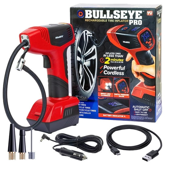 Open Box As Seen on TV 9475 Bullseye Tire Inflator Car Auto Tire Pump Portable, Red