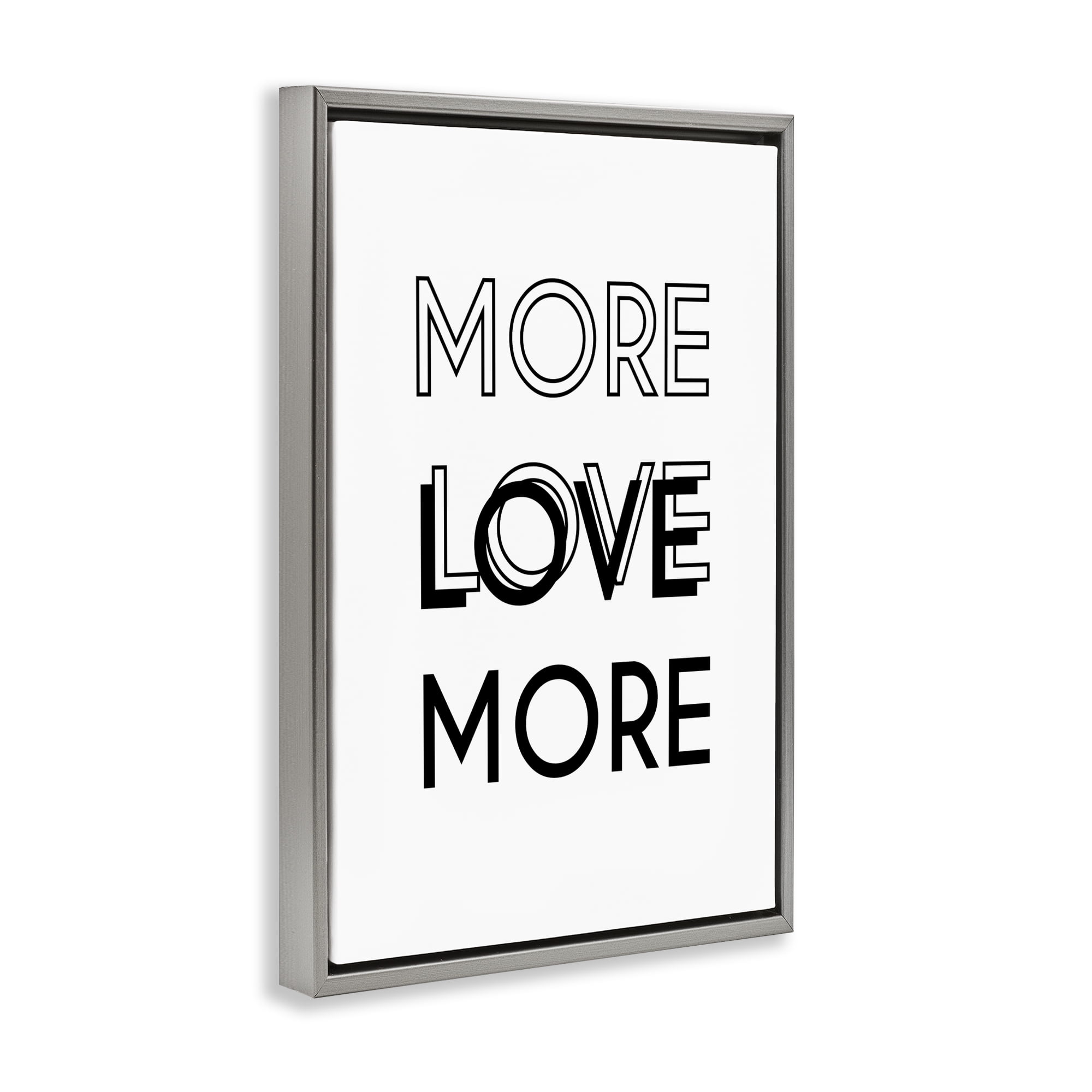 Stupell Industries More Love Typography Text & Numbers Painting Gray Floater Framed Canvas Art Print Wall Art, 21 x 31