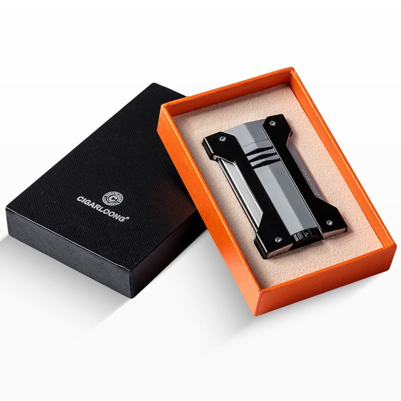 Cigar-Specific Lighter, Windproof Direct Impact Metal Stainless Steel Portable Cigar Electronic Cigarette Lighter Gift Box Packaging