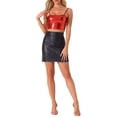thumbnail image 2 of INSPIRAR CHIC Top de tirantes delgados sin mangas para mujer, brillante y metálico, crop cami rojo, 2 of 6