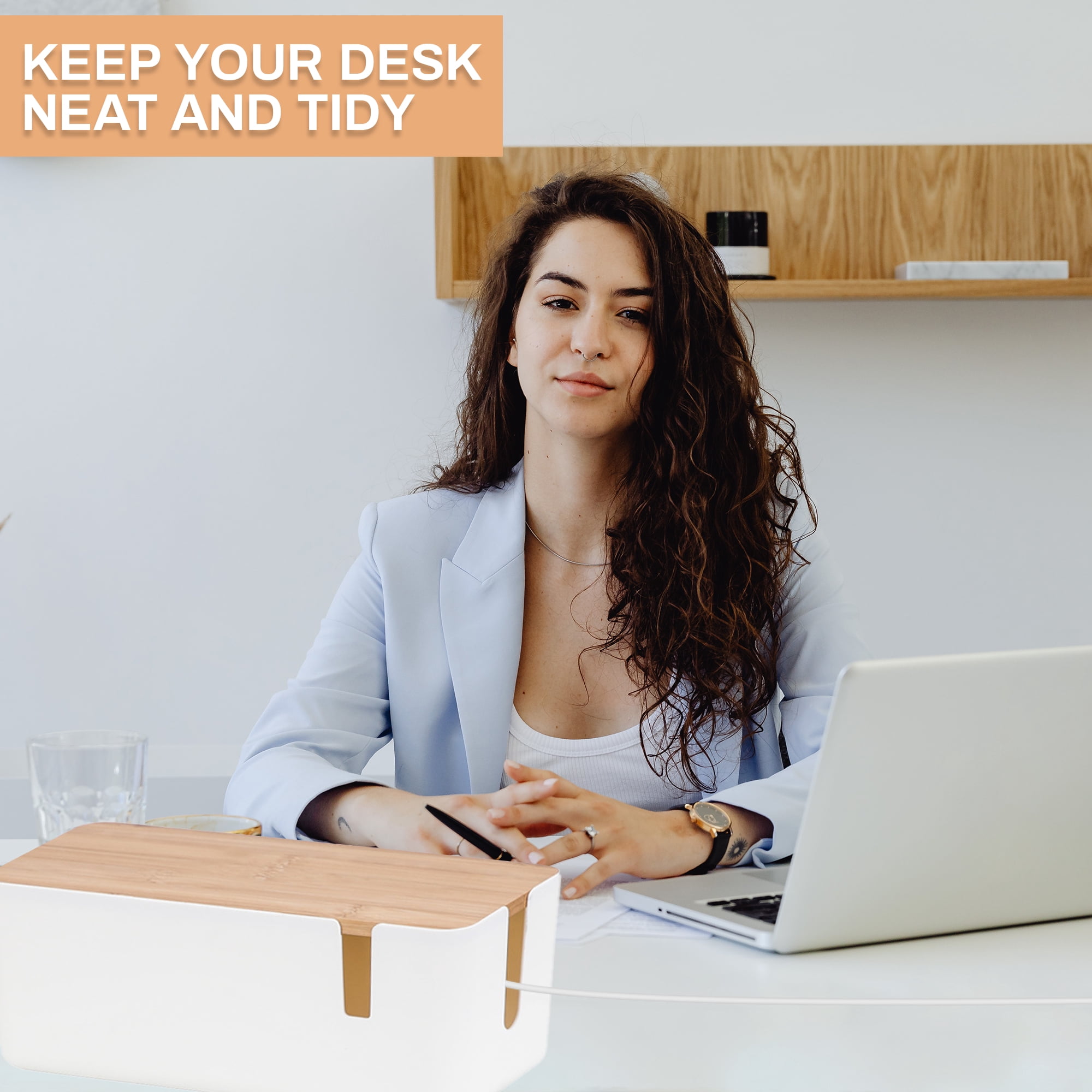 Cable Management Box - 12x5x4.5 inches, Cable Cover & Wood Lid, Cord Organizer for Desk TV Computer USB Hub System to Cover and Hide & Power Strips & Cords