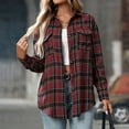 thumbnail image 4 of Lmueinov Plaid Flannel Shirts for Women Casual Loose Long Sleeve Shacket Jacket Womens Plaid Button Down Shirt Top, 4 of 8