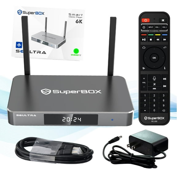 SuperBox S6 Elite Ultra for TV 2025 Fully Loaded, Wireless Voice Remote Included, 6K Super Box with Voice Remote, 4G RAM 128G ROM, Wifi 6.0, Android 12.0, Easy Setup Guide by Authorised Seller