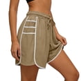 thumbnail image 6 of Qgtaibl Womens Drawstring Cotton Athletic Shorts Elastic High Waist Dolphin Shorts with Pockets Casual Loose Fit Lightweight Workout Shorts for Summer Running Training Gym Khaki S, 6 of 7