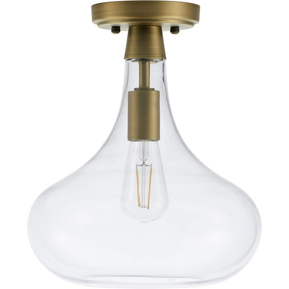 Linea di Liara Dierna Gold Semi Flush Mount Ceiling Light Modern Farmhouse Kitchen Flush Mount Ceiling Light Fixtures Clear Glass Bathroom and Hallway Light Fixture, LED Bulb Included, UL Listed