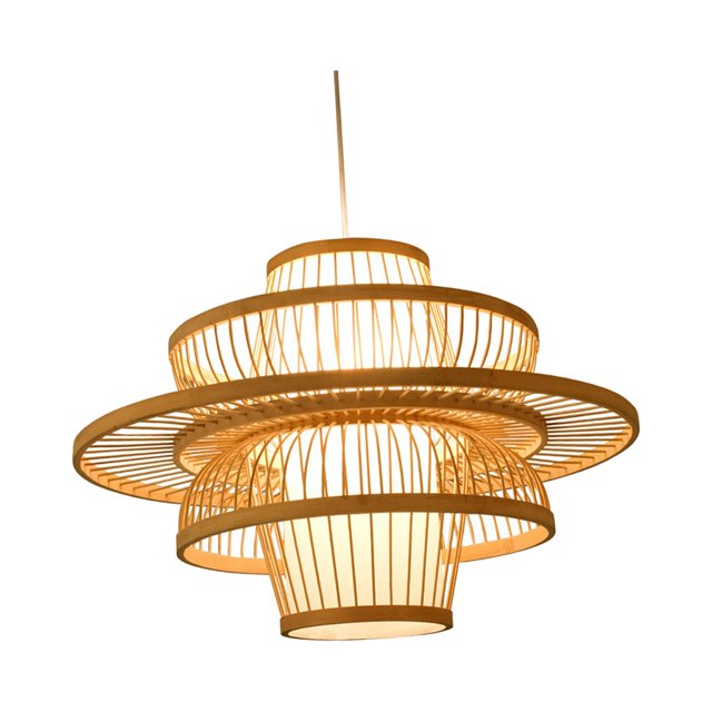 Sombra de bambú tejida a mano de estilo retro, cubierta de luz de techo colgante, sombra de para decoración de cafetería Yinane Pantalla tejida