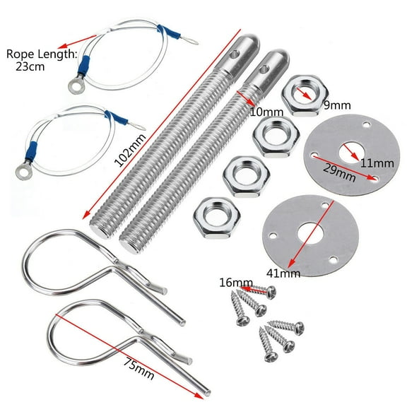 Universal Mount Bonnet Hood Pin Lock Latch Kit Racing Sport Car Alloy Silver