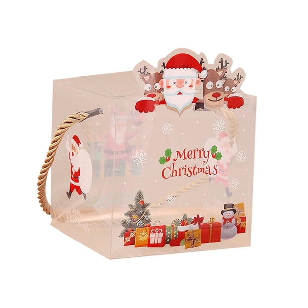 Caja de regalo linda de PVC para fiestas, cajas decorativas con copos de nieve y renos. Alce