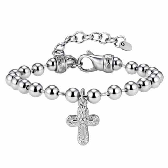 VNOX Stainless Steel Silver Cross Bead Bracelet for Men, Faith Jewelry Gift for Anniversary Daily Wear