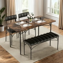 DreamCurship Dining Table Set for 4, Kitchen Table Set with Upholstered Chairs and Bench, Dining Room Table Set for 4, 4 Piece Dining Room Table Set for Small Space, Apartment, Home, Rustic Brown