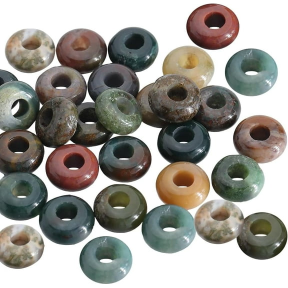 1 Box 30Pcs Large Hole Stone Beads 10mm Gemstone Rondelle Bead Bulk Indian Agate Crystal Flat Round Natural Stone Spacer Beads