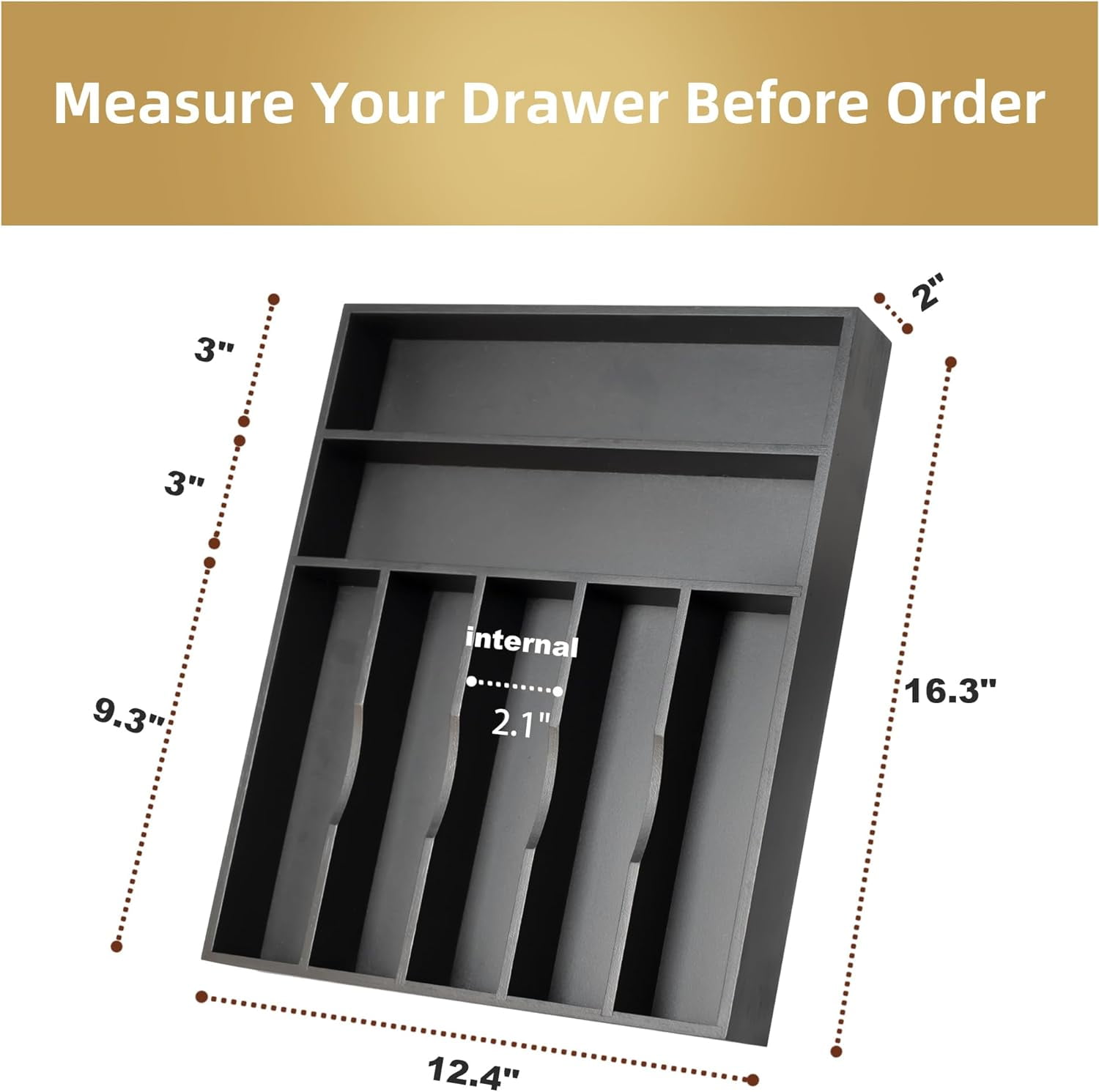 Silverware Organizer Kitchen Drawer Organizer Utensil Organizer Bamboo Silverware Holder Cutlery Organizer in Drawer Flatware Organizer Tray(7 slots, Black