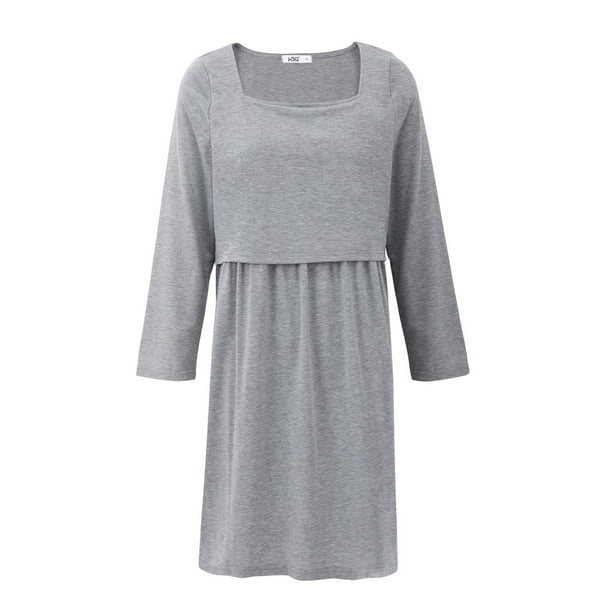 in Maternity Nursing Nightgown Labor/Delivery Hospital Gown Long Pleated Breastfeeding Dress, Gray S-3XL - Walmart.com