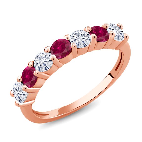 Gem Stone King 18K Rose Gold Plated Silver Set with Moissanite Anniversary Ring for Women (1.39 Cttw, Gemstone Birthstone) (Size 6)