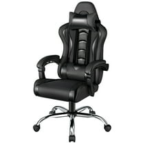 Yaheetech PU Leather Ergonomic Gaming Chair with Removable Head Pillow, Full Black