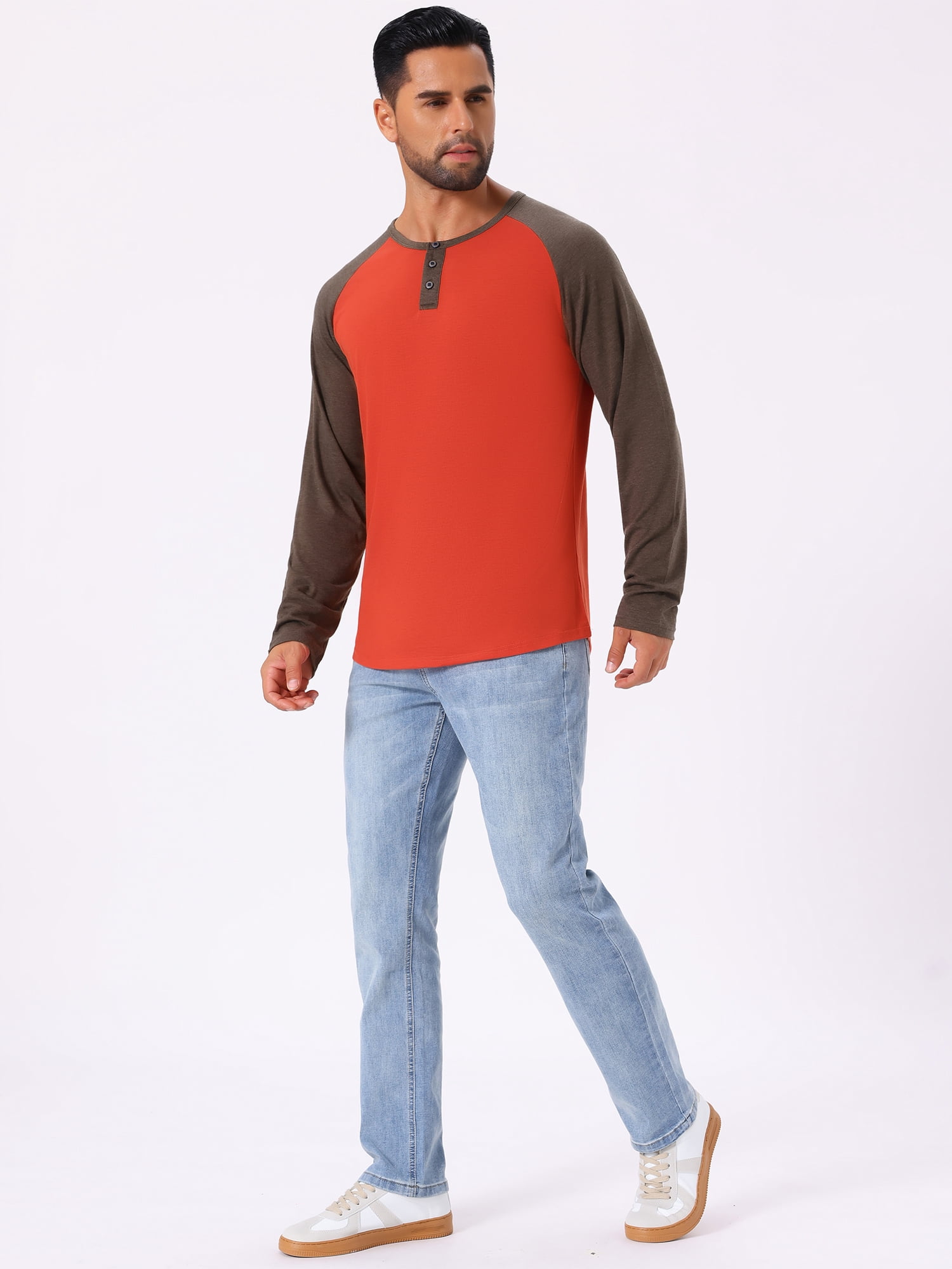 DARING DIVA Men's Raglan Long Sleeve Tee Shirt Baseball Henley T-Shirts XL Red
