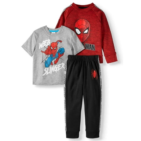 Spiderman Toddler Boy Short Sleeve Graphic T-shirt, Pullover Sweatshirt & Taped Jogger Pants, 3pc Outfit Set
