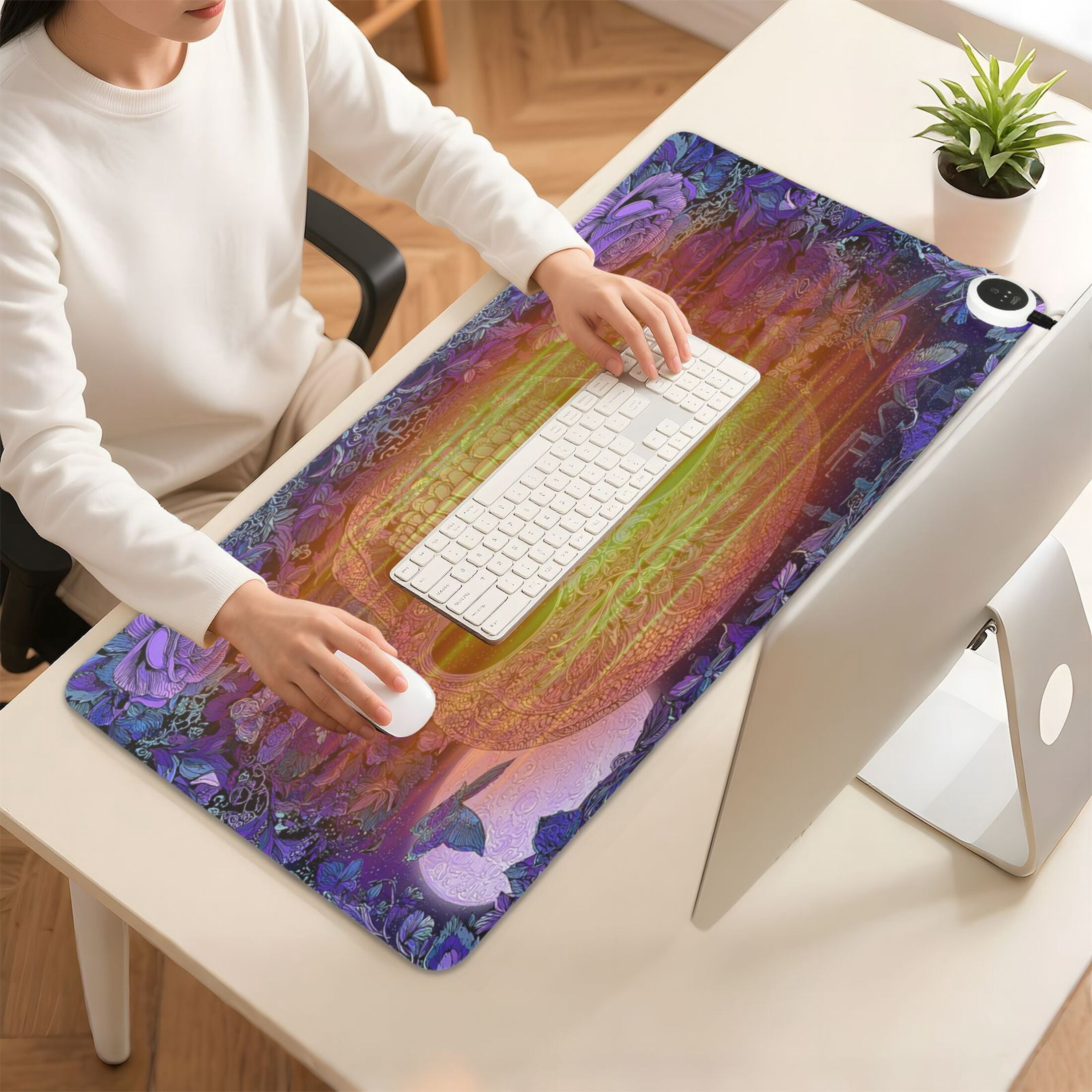 Large Heated Desk Mat Mouse Pad 31.5"x13"PU Leather Graphene Heating Desk Warmer with 3 Temperature Settings 110V US Plug Non-Slip Warm Pad for Home, Office, and Gaming Midnight Skull Butterfly Bloom