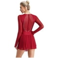 thumbnail image 2 of Yartina Women's Glittery Rhinestone Lyrical Dance Dresses Long Sleeve Figure Skating Dress Burgundy XL, 2 of 7