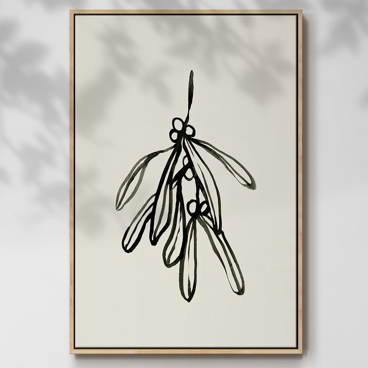 Mistletoe Sketch II - Framed Gallery Wrapped Holiday Canvas - 17 x 25 - Natural Wood Frame