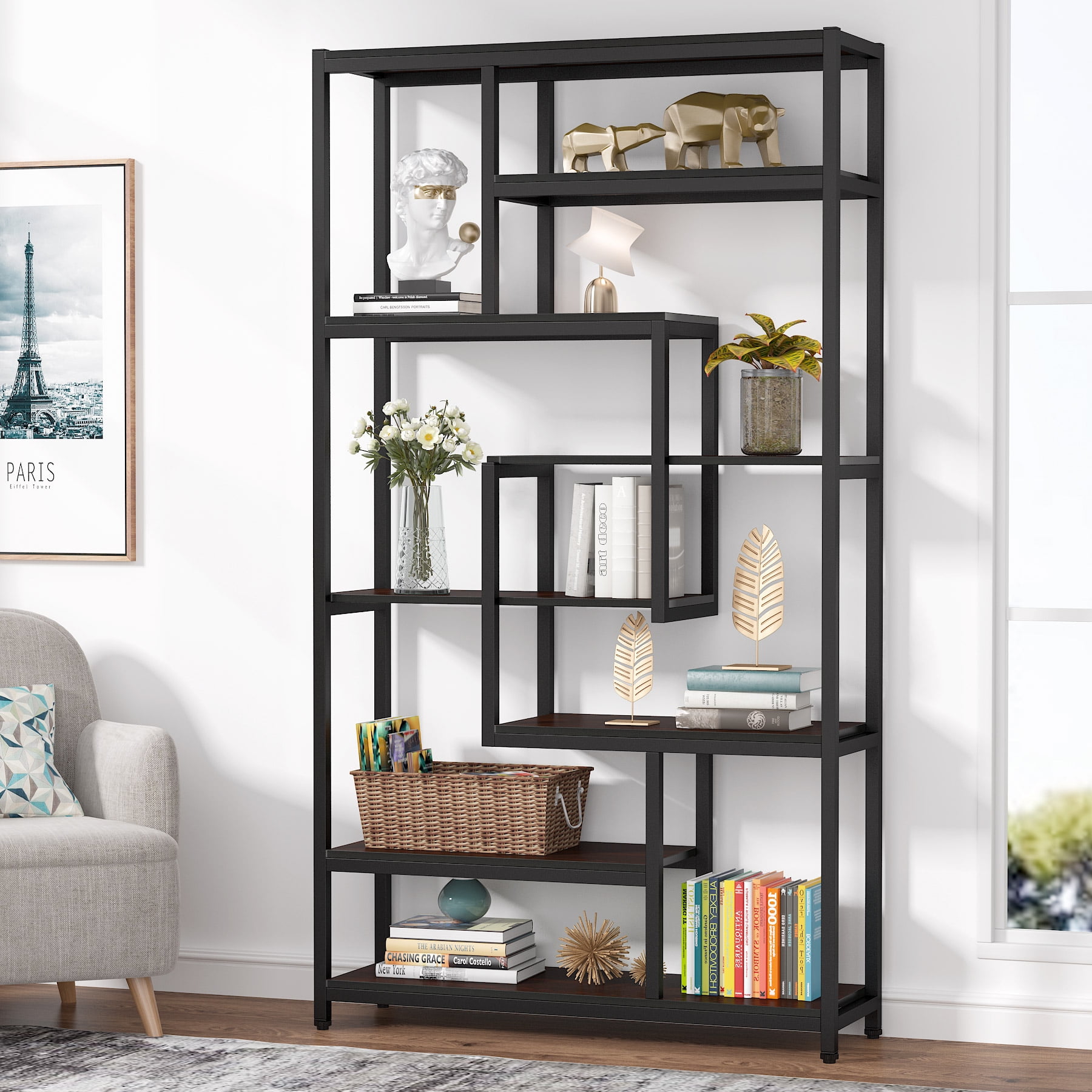 Bookcase Storage Organizer 8 Shelves Bookshelf Living Room Furniture Shelf New 