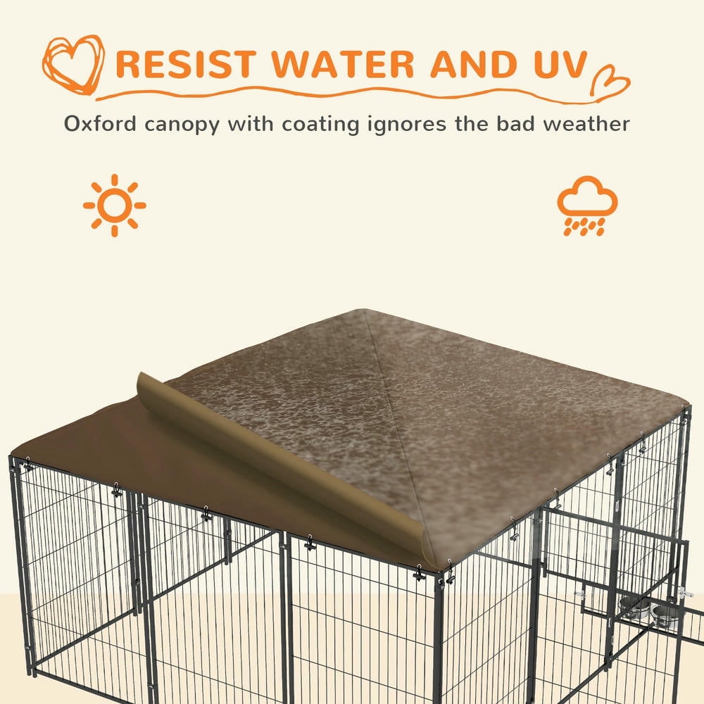 GVN Dog House, Dog Shelter,Outdoor Dog Kennel with Canopy Garden Playpen Fence Crate Enclosure Cage, Coffee