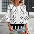thumbnail image 3 of Black Polka Dots And Stripes Women's V-Neck Blouse With 3/4 Ruffled Bell Sleeves Casual Top Ladies Blouses, 3 of 7