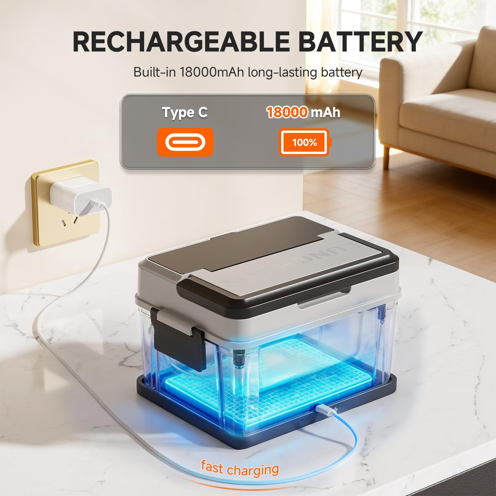 AMZCHEF Electric Food Warmer Lunch Box Portable Cordless Fast Heating Rechargeable Battery Leakproof Stainless Steel Plastic Reusable Lunch Boxes